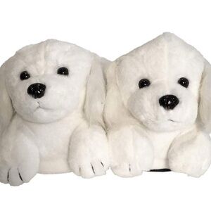 Plush White Dog Slipper Pair - Cozy Indoor Pet Slippers